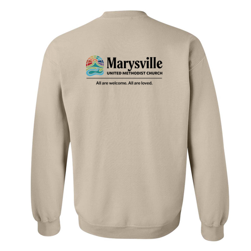 Gildan Heavy Blend Crew Neck Sweatshirt Front & Back -- Sand