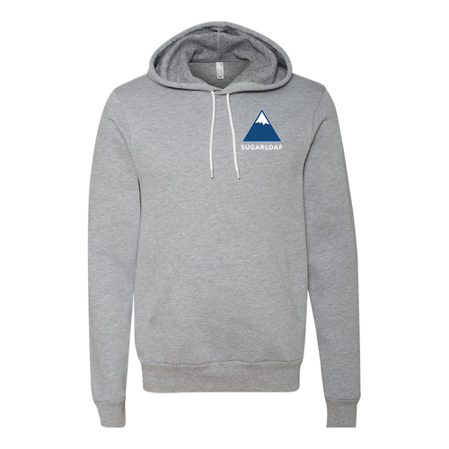 Sugarloaf Logo 2 Blue and White Ink -- Pullover Hooded Sweatshirt Athletic Heather