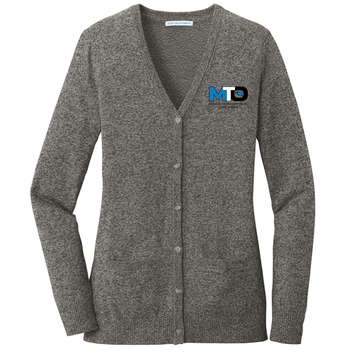 Ladies Port Authority Marled Cardigan Sweater -- Warm Grey Marl