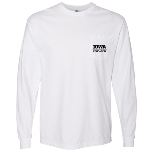 Hawkeye Teachers Comfort Colors Unisex Garment-Dyed Heavyweight Long Sleeve Pocket T-Shirt -- White