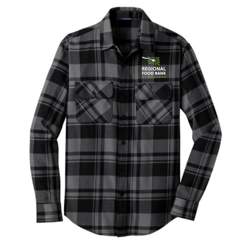 Port Authority Plaid Flannel Shirt Embroidered-- Grey / Black