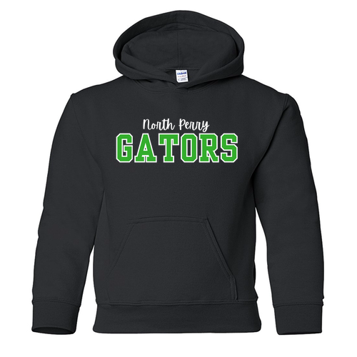 North Perry Gators (Text) -- Gildan Heavy Blend Youth Hooded Sweatshirt -- Black