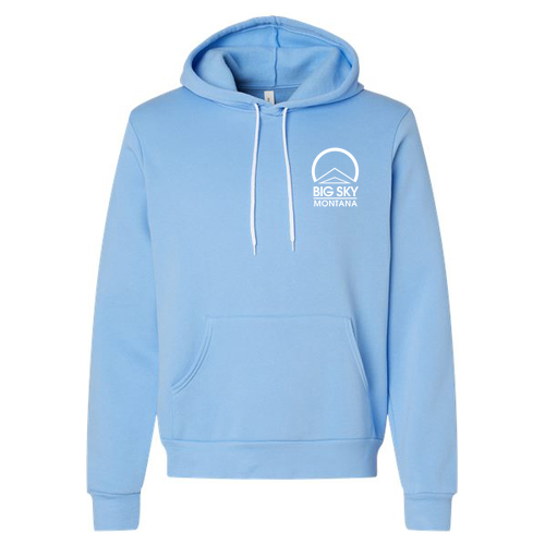 Big Sky Montana Logo 2 White Ink -- Pullover Hooded Sweatshirt Carolina Blue