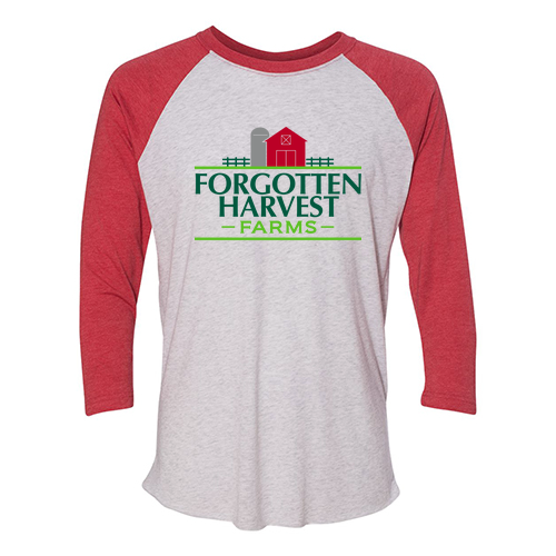 Forgotten Harvest Baseball Tee -- Heather White / Vintage Red