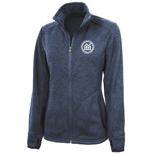 Charles River Ladies Heathered Fleece Jacket -- Navy Heather White Logo