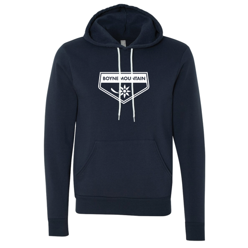 Boyne Mountain Logo 1 White Ink -- Pullover hooded sweatshirt Navy