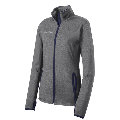 Ladies Sport-Tek Sport Wick Stretch Contrast Full Zip Jacket -- Charcoal Grey Heather / True Navy