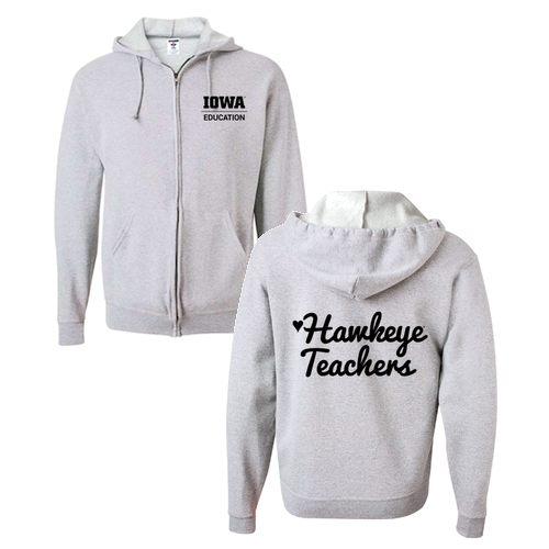 Hawkeye Teacher Jerzees Full Zip Hooded Sweatshirt -- Ash