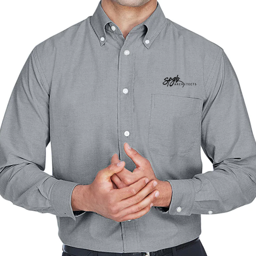 Harriton Mens Long Sleeve Oxford with Stain Release -- Oxford Grey