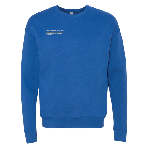 Embroidered Bella Canvas Unisex Drop Shoulder Fleece Crewneck -- True Royal