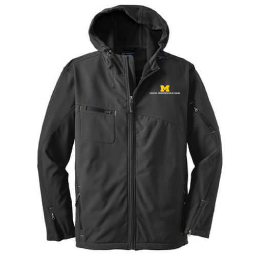 Port Authority Textured Hooded Soft Shell Jacket -- Charcoal / Lemon Yellow, $81