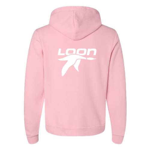 Loon Logo 2 White Ink -- Pullover Hooded Sweatshirt Pink