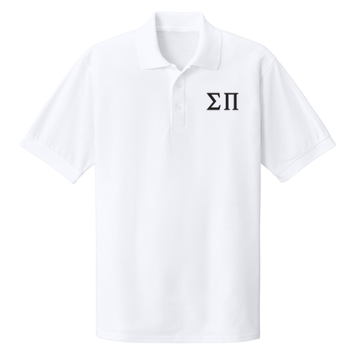 Embroidered Port and Company Core Blend Pique Polo -- White w/Black