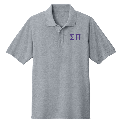 Embroidered Port and Company Core Blend Pique Polo -- Athletic Heather w/Purple
