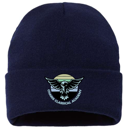 Embroidered Charis Academy Sherpa Lined Cuffed Beanie Hat -- Navy