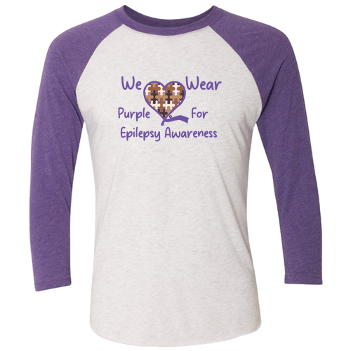 Next Level Unisex Tri-Blend 3/4 Sleeve Raglan -- Heather White / Purple Rush