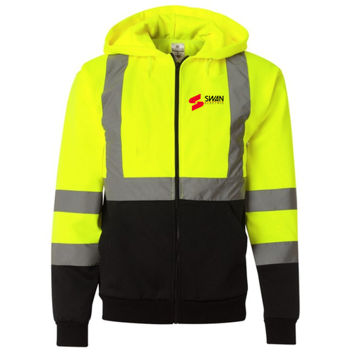 ML Kishigo Hi-Vis Hooded Full Zip Sweatshirt -- Lime, Swan