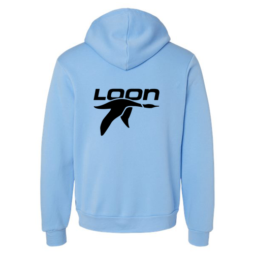 Loon Logo 2 Black Ink -- Pullover Hooded Sweatshirt Carolina Blue