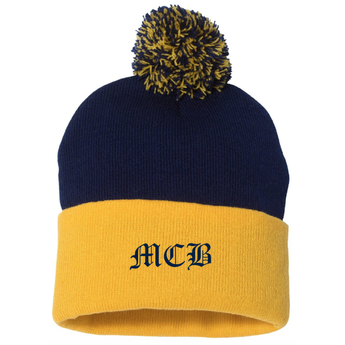 Sportsman Pom Pom Knit Hat -- Navy / Gold