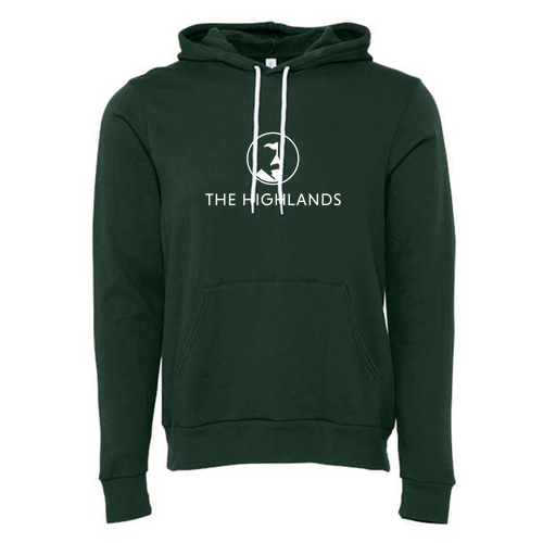 The Highlands Logo 1 White Ink -- Pullover Hooded Sweatshirt Forest