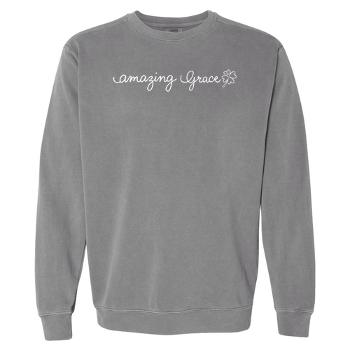 Comfort Colors Garment-Dyed Crewneck Sweatshirt -- Grey (Large Embroidered Logo)