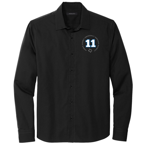 Embroidered Mercer+Mettle Long Sleeve Stretch Woven Shirt -- Deep Black
