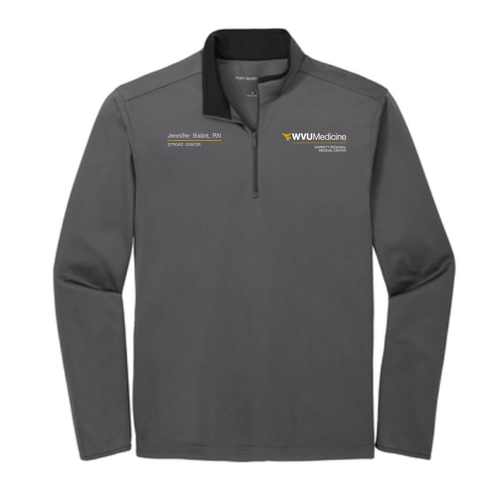 Embroidered Port Authority Silk Touch Performance 1 / 4-Zip -- Steel Grey / Black