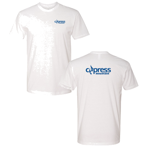 Cypress Mountain Logo 2 Blue Ink -- Short Sleeve White