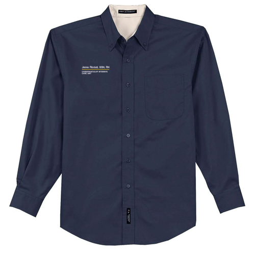 Port Authority Mens Easy Care Long Sleeve Shirt -- Navy / Light Stone