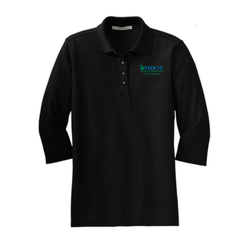 Ladies Port Authority Silk Touch 3/4 Sleeve Polo -- Black