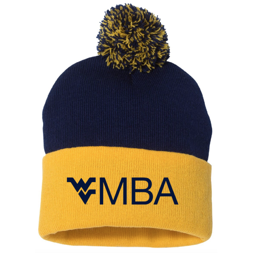 Sportsman Pom Pom Knit Hat -- Navy / Gold