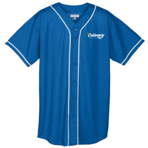 Embroidered Men/Unisex Full Button Baseball Jersey -- Royal / White