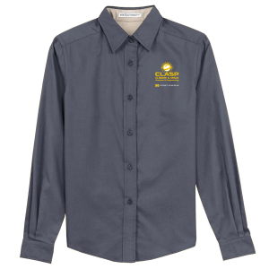 Ladies Port Authority Easy Care Long Sleeve Shirt -- Steel Grey / Light Stone