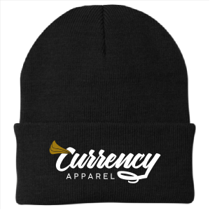 Embroidered Men/Unisex Port and Company Knit Hat with Cuff -- Black