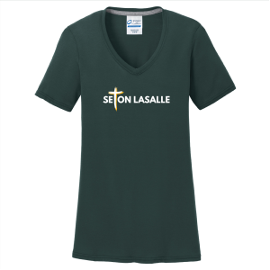 Ladies Port and Company Performance Blend V-Neck Tee - Cross T -- Dark Green