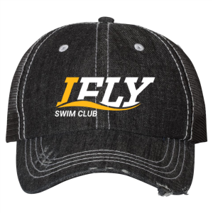 Mega Cap Herringbone Unstructured Trucker Hat -- Black Denim / White