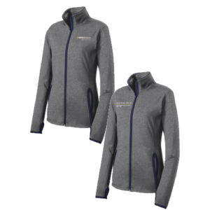 Ladies Sport-Tek Ladies Sport Wick Stretch Contrast Full Zip Jacket -- Charcoal Grey Heather / True Navy