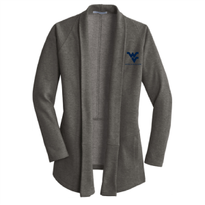 Ladies Port Authority Ladies Interlock Cardigan -- Medium Heather Grey / Charcoal Heather