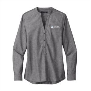 Ladies Port Authority Ladies Long Sleeve Chambray Easy Care Shirt Lw382 -- Deep Black