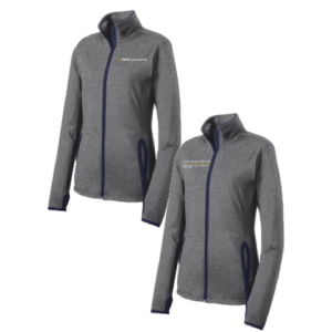 Ladies Sport-Tek Ladies Sport Wick Stretch Contrast Full Zip Jacket -- Charcoal Grey Heather / True Navy