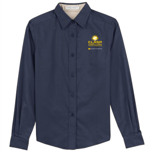 Ladies Port Authority Easy Care Long Sleeve Shirt -- Navy / Light Stone