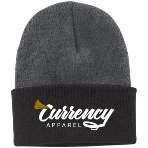 Embroidered Men/Unisex Port and Company Knit Hat with Cuff -- Athletic Oxford / Black