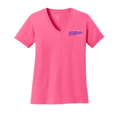 Port & Company Ladies Cotton V-Neck T-Shirt -- Neon Pink