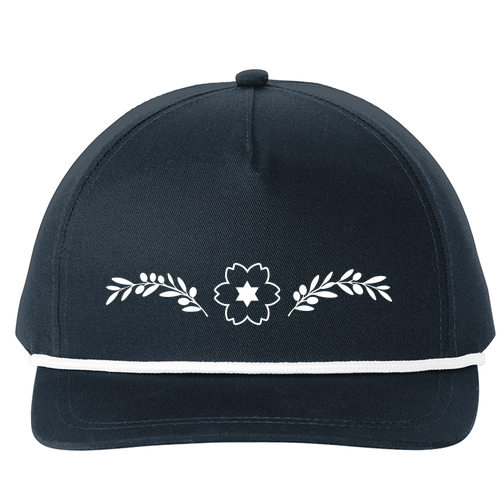 Snapback Five-Panel Rope Hat --  Indigo / White  -- Embroidery -- Logo (Split Front & Back)