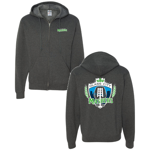 Jerzees Full Zip Hooded Sweatshirt -- Black Heather