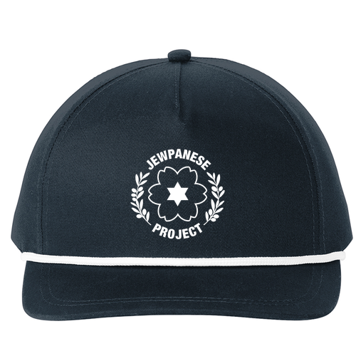 Snapback Five-Panel Rope Hat -- Indigo / White -- Embroidery -- Logo (Front Only)