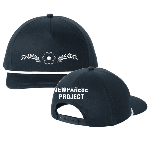 Snapback Five-Panel Rope Hat --  Indigo / White  -- Embroidery -- Logo (Split Front & Back)