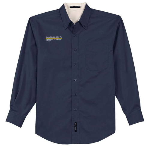 Port Authority Mens Easy Care Long Sleeve Shirt -- Navy / Light Stone