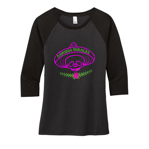 District Made Ladies Perfect Tri 3/4 Sleeve Raglan -- Black Frost / Black