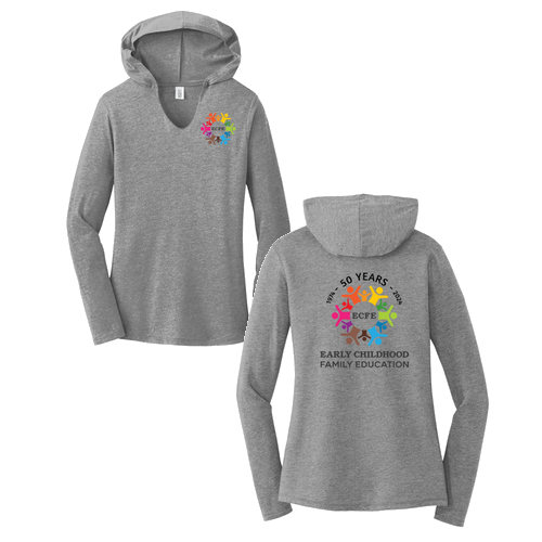 District Made Ladies Perfect Tri Long Sleeve Hoodie T-Shirt -- Grey Frost